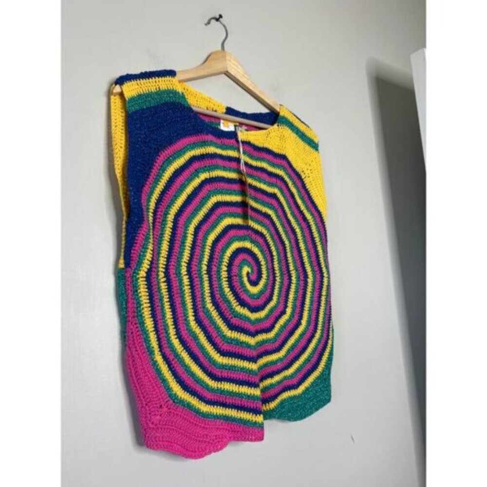 NWT Rose Carmine Metallic Spiral Sleeveless Crochet Knit Top Multicolor Size: S - Picture 2 of 5